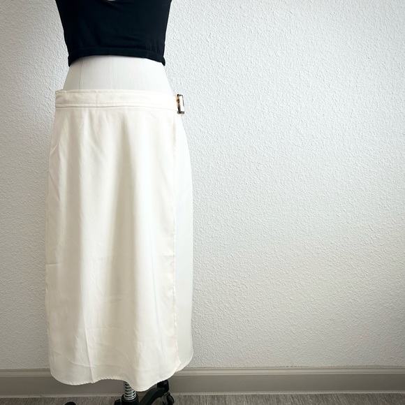 NWT MAX STUDIO CREAM MINIMALIST MIDI WRAP SKIRT - Picture 3 of 8